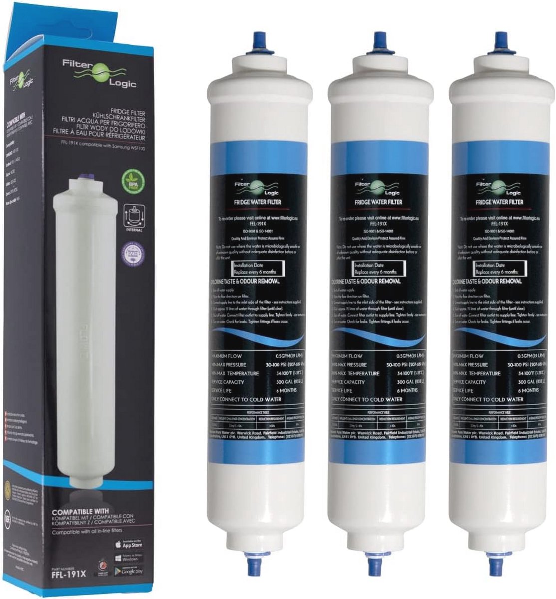 3-pack externe waterfilters voor side-by-side en Franse deur koelkasten