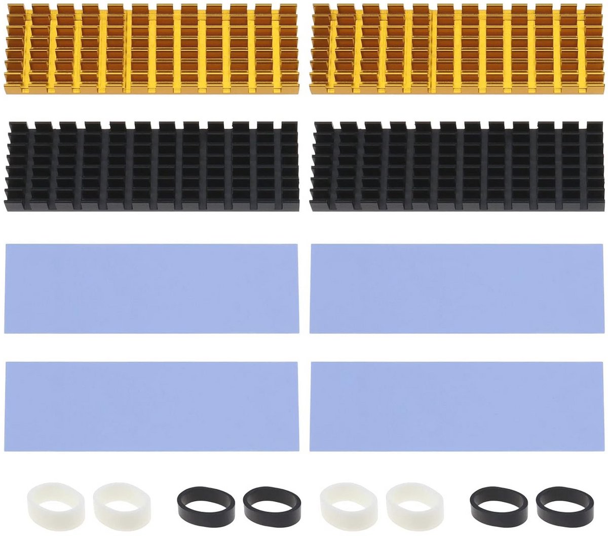 Aluminium koellichaamwe set voor M.2 SSD met siliconen warmtegeleidingspads - 4 stuks