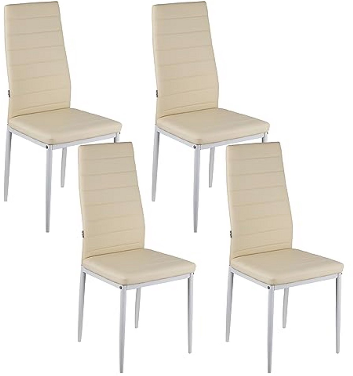 Set van 4 hoge rugleuning eetkamerstoelen met ergonomische zitting en siernaden - Beige