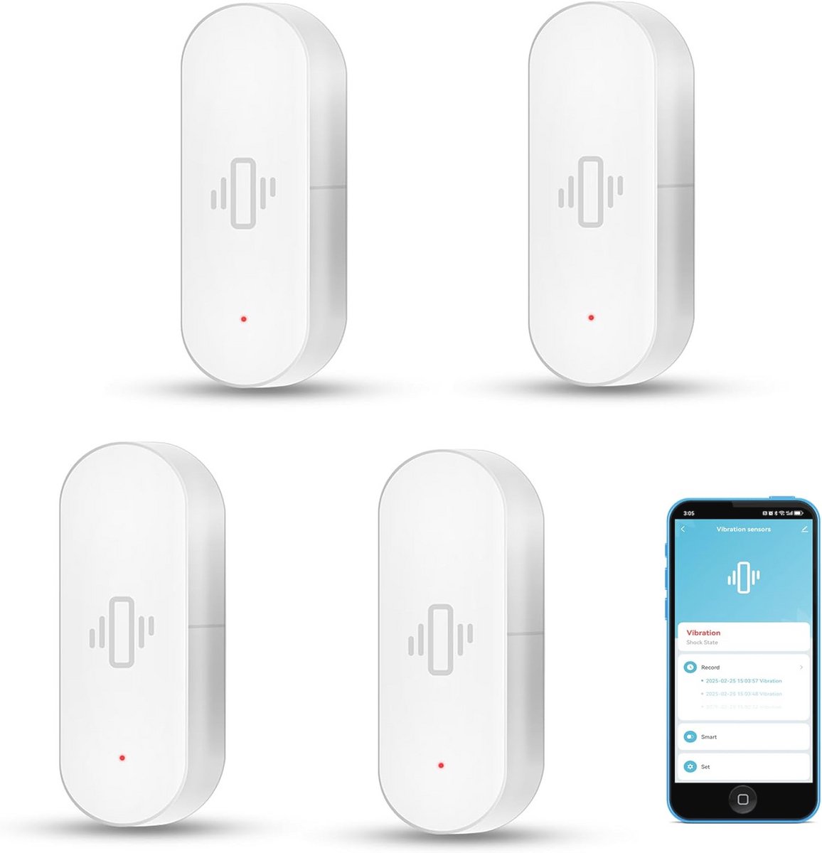 Draadloze glasbreukmelder met app-alarmen en instelbare gevoeligheid
