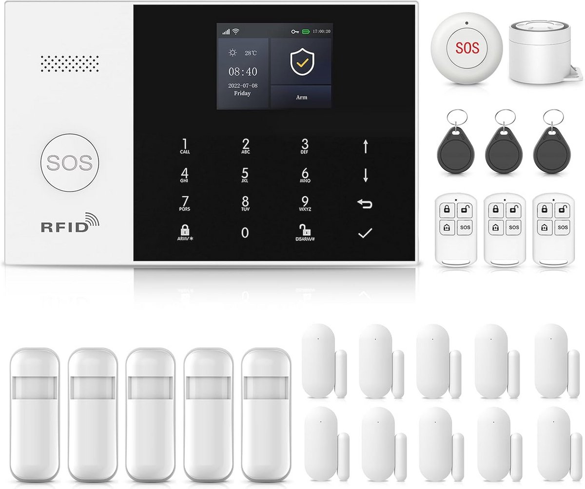GSM Huisalarm met Wifi - 24-delig Alarmsysteem met App, Sirene 120 dB, Bewegingssensor en Draadloze Bediening