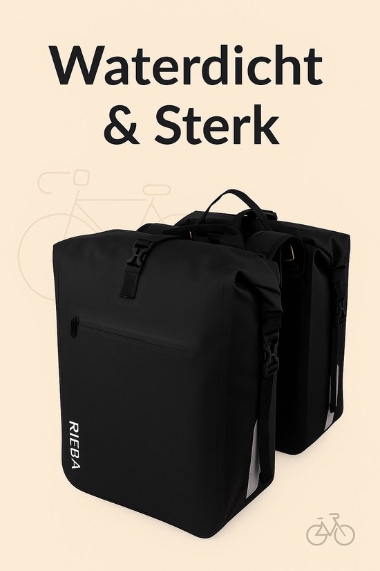 Rieba® Dubbele Fietstas 46 Liter Rolltop - Olijfgroen - Hoogwaardig Materiaal - 100% Waterdicht - Moderne Uitstraling - Universele Bevestiging - Reflectie - Extra Voorvak - Fietstassen Stadsfiets en Elektrische Fiets van Rieba — afbeelding 3