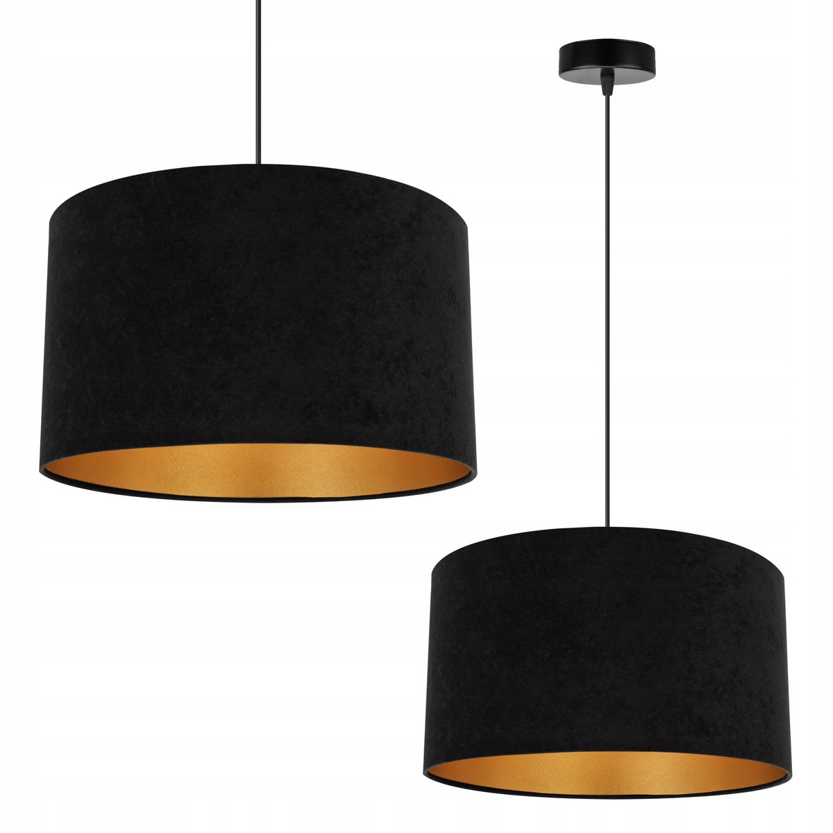 Light-Home Mediolan – Hanglamp – Gouden Velours Kap – Zwarte Constructie – In Hoogte Verstelbaar