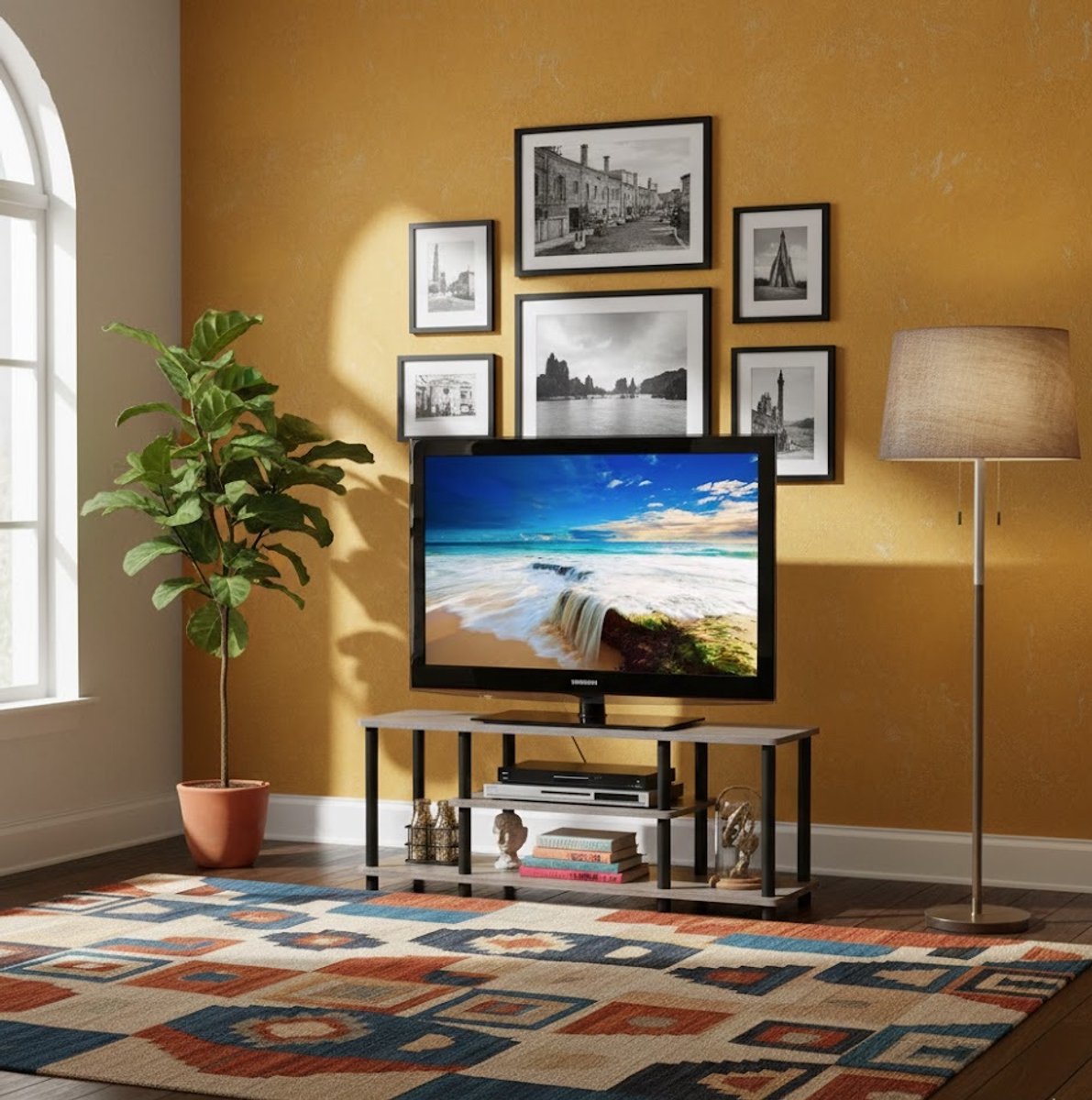 Multifunctioneel TV-Meubel met Open Opbergvakken - Zwart - Opbergvakken – 111 cm Breed - M
