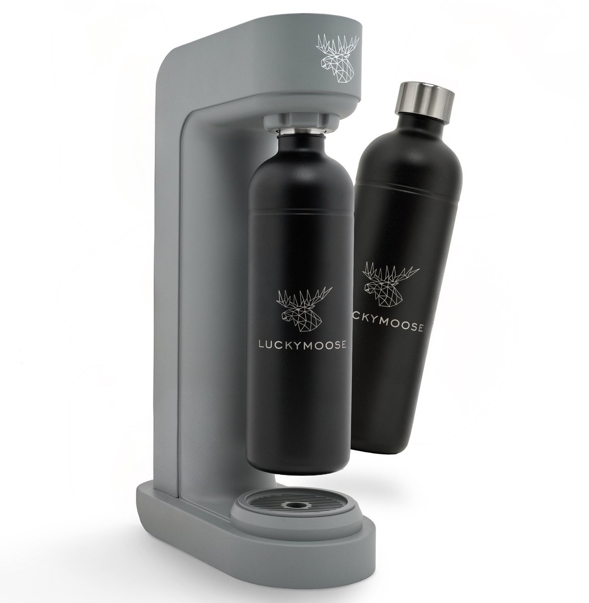 Luckymoose Bruiswatertoestel - Infinity - Soda Maker met 2x 1,25L RVS Drinkfles Zwart - Bruiswater Machine - Grijs