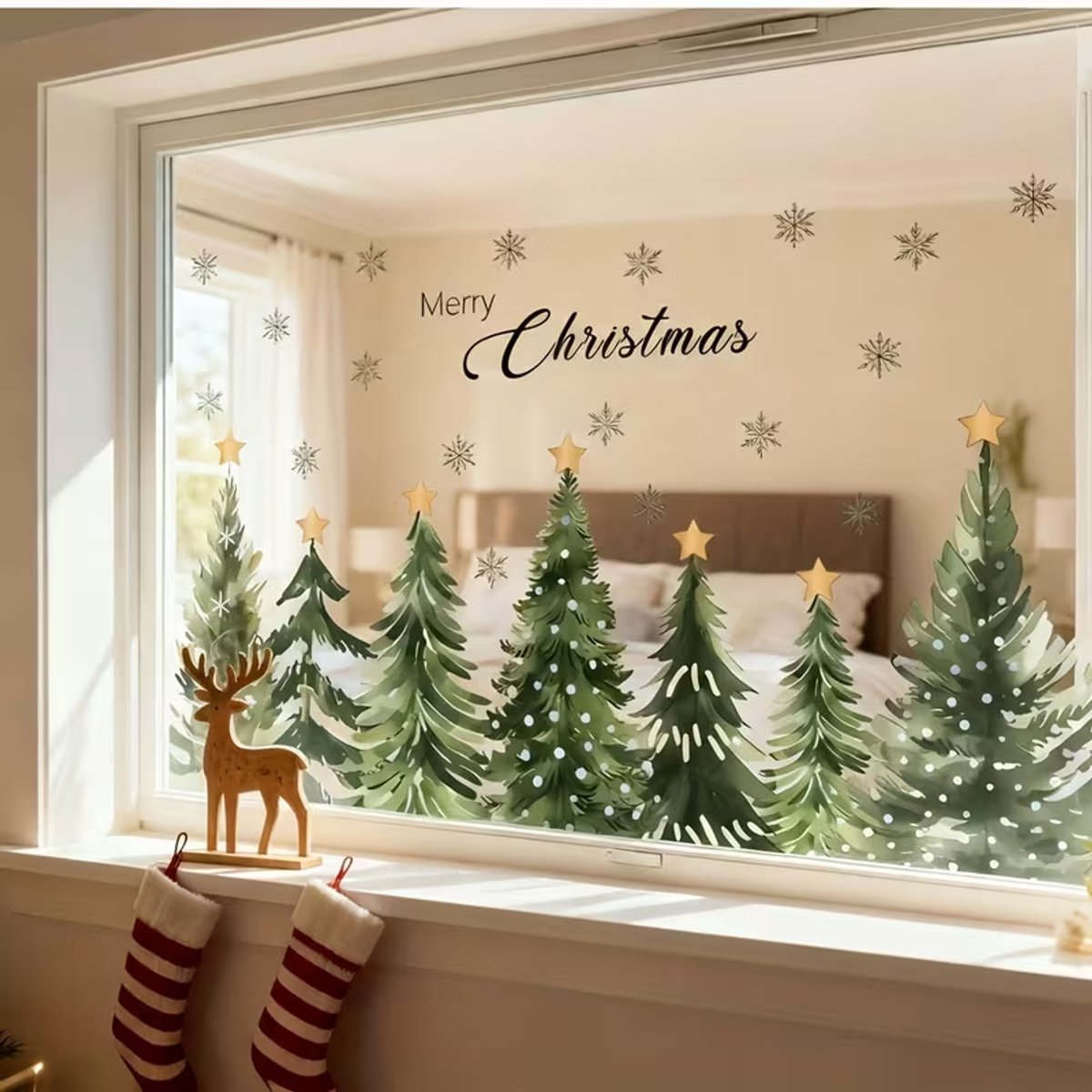 Raamstickers kerst | Kerstbomen - Merry Christmas - Kerstversiering - Raamdecoratie feestdagen Merry Christmas