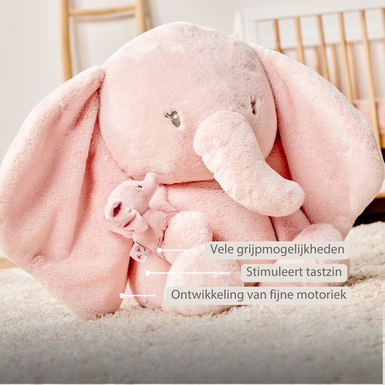 Nattou FanFan Maxi Knuffel Olifant - 60 cm - Zachte baby knuffel - Baby cadeau - Roze van Nattou — afbeelding 3
