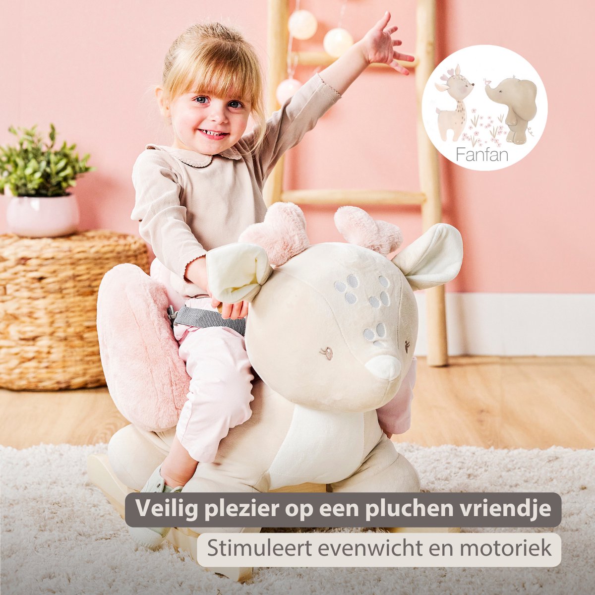 Nattou FanFan Hobbelpaard hertje - 59 cm - Schommelpaard - Baby Speelgoed - Beige — afbeelding 3
