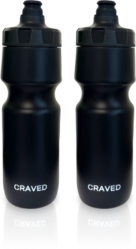Twee zwarte Craved bidons van 750 ml met opdruk.