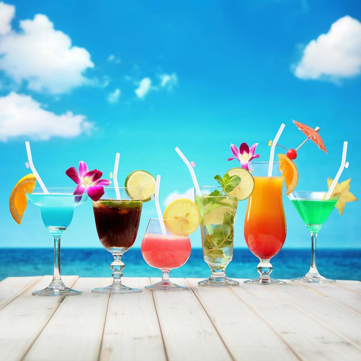 Herbruikbare Glazen Rietjes - Set van 6 - Multicolor Vlinders Versierd - Eco-Vriendelijke Gebogen Drinkrietjes voor Smoothies Milkshake Cocktail (20cm, Helder) — cadeau in Koken & Dineren - foto 3
