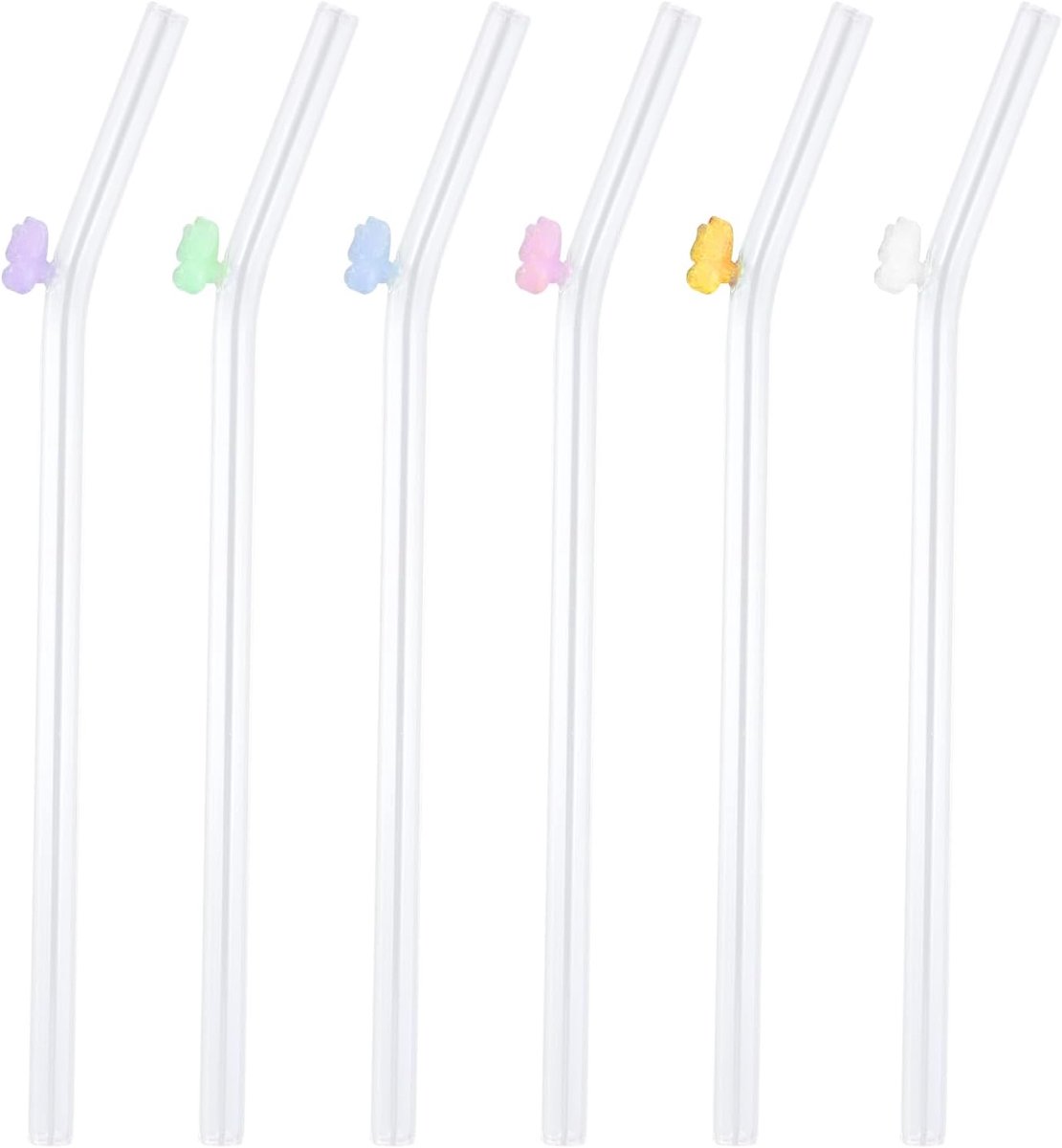Herbruikbare Glazen Rietjes - Set van 6 - Multicolor Vlinders Versierd - Eco-Vriendelijke Gebogen Drinkrietjes voor Smoothies Milkshake Cocktail (20cm, Helder) — cadeau in Koken & Dineren - foto 8