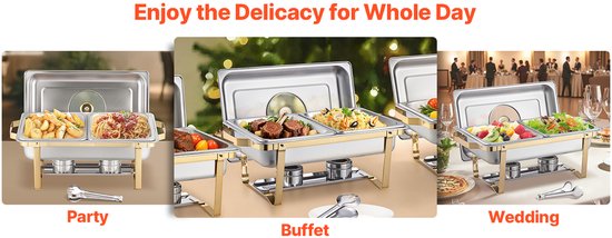 Chafing Dish - 4-Delig -Met Deksel - Buffet Set - Catering - Warmhoudset - Voor Feest, Kerst, Buffet, Verjaardag - RVS - Warmhoudschalen - Voedsel Verwamer - Au Bain Marie — afbeelding 2