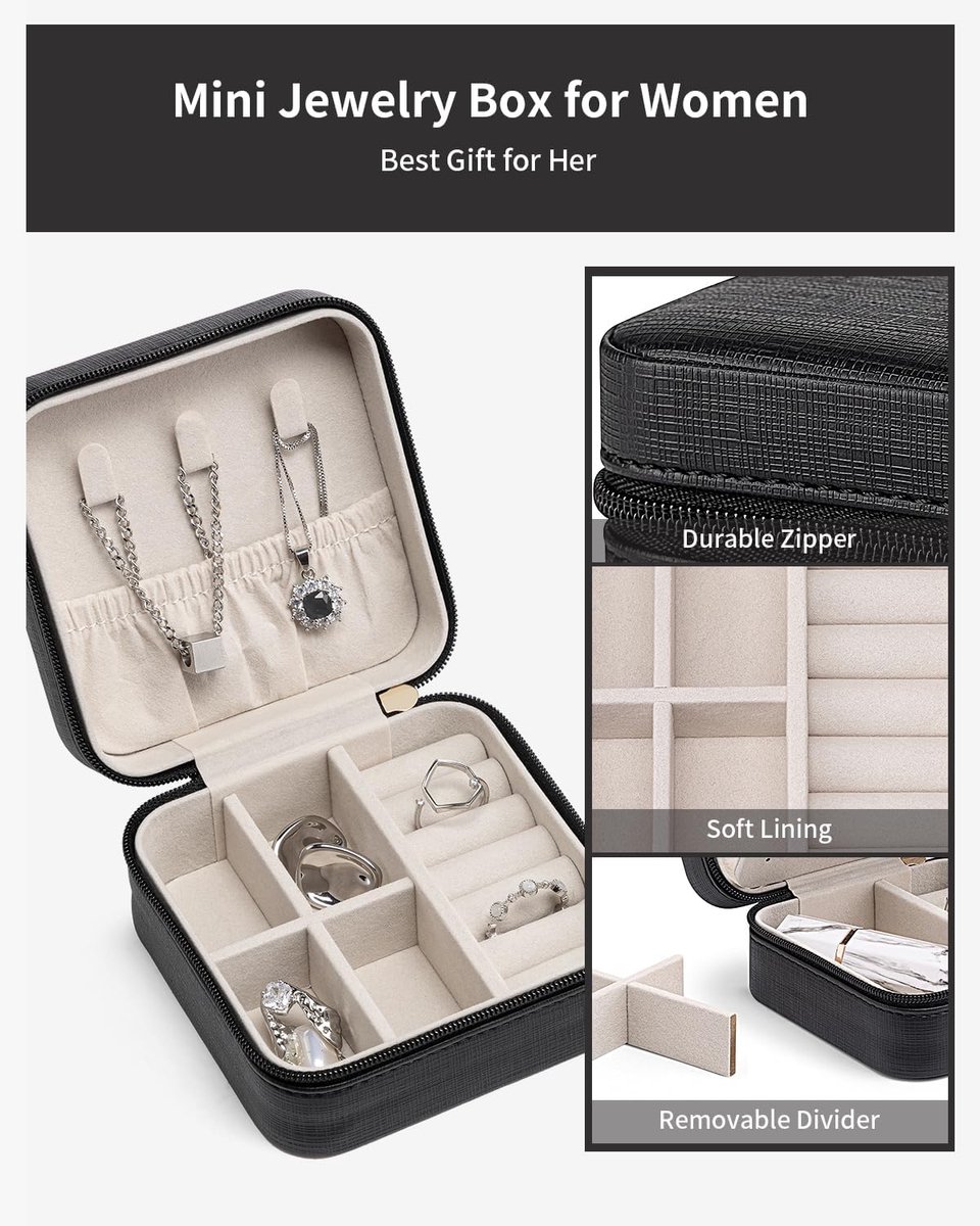 BOTC Sieradendoos - Sieraden Organiser met Spiegel - Cadeau voor Vrouwen en Meisjes - Zwart — cadeau in Sieraden - foto 4