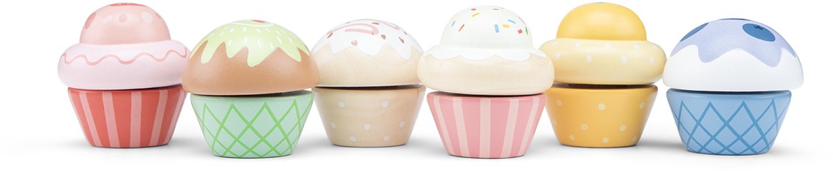 Woet® Houten Speelgoed Cupcakes Set - 6 Stuks - Speelgoedeten voor Kinderen - Rollenspel Keukenspeelgoed - Vanaf 2 Jaar — afbeelding 4