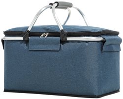 Boodschappenmand - Boodschappenmand met deksel - Picknickmand - Geïsoleerde buitenlaag - Opvouwbare boodschappenmand met dubbele handgreep - Geschikt voor reizen, picknicks, winkelen en cadeaus - Cyaan - 40*20*23cm