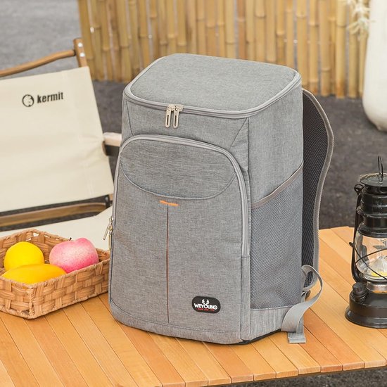 Geïsoleerde picknickrugzak - Grote, waterdichte en verkoelende rugzak - 23L - Lekvrije picknicktas, geschikt voor kamperen, picknicken, barbecueën, reizen en buitenactiviteiten - Grijs van Wilxaw — afbeelding 2