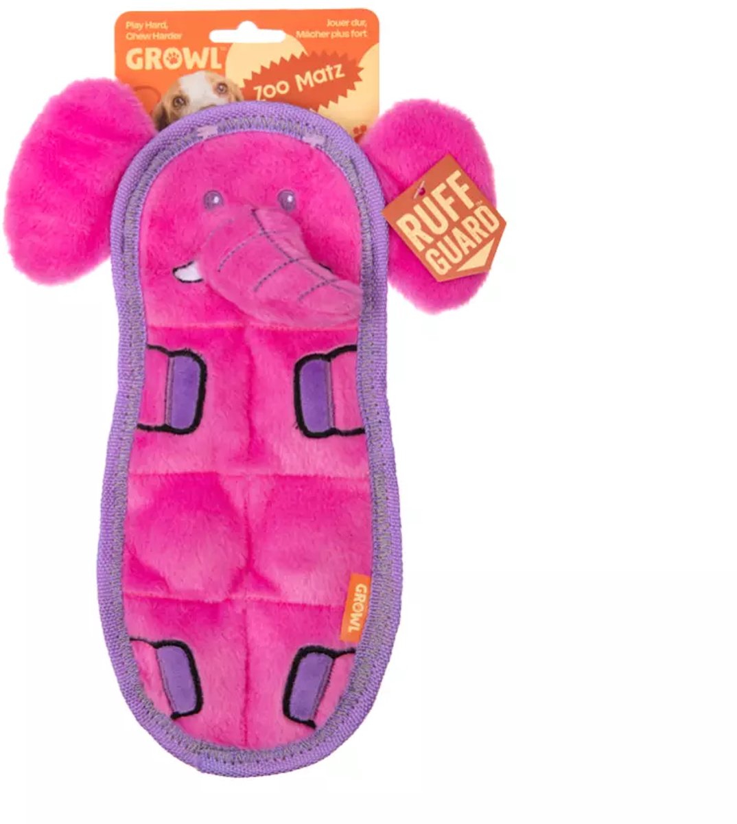 Growl Zoo Matz Hondenspeeltje met 7 Piepers - Hondenknuffel - Kauwspeelgoed en Trektouw voor Alle Honden - Ella de Olifant