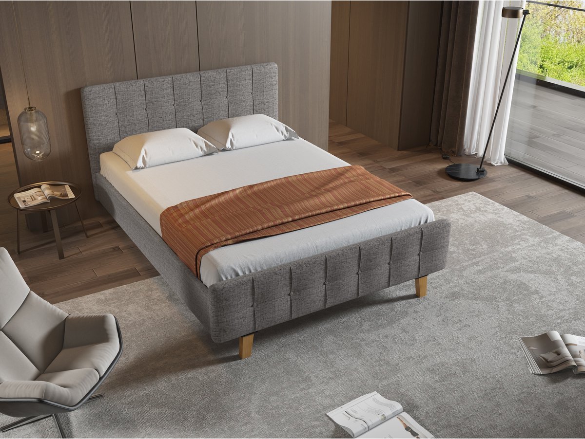 Larvik- Bed 140x200 cm in grijs stof