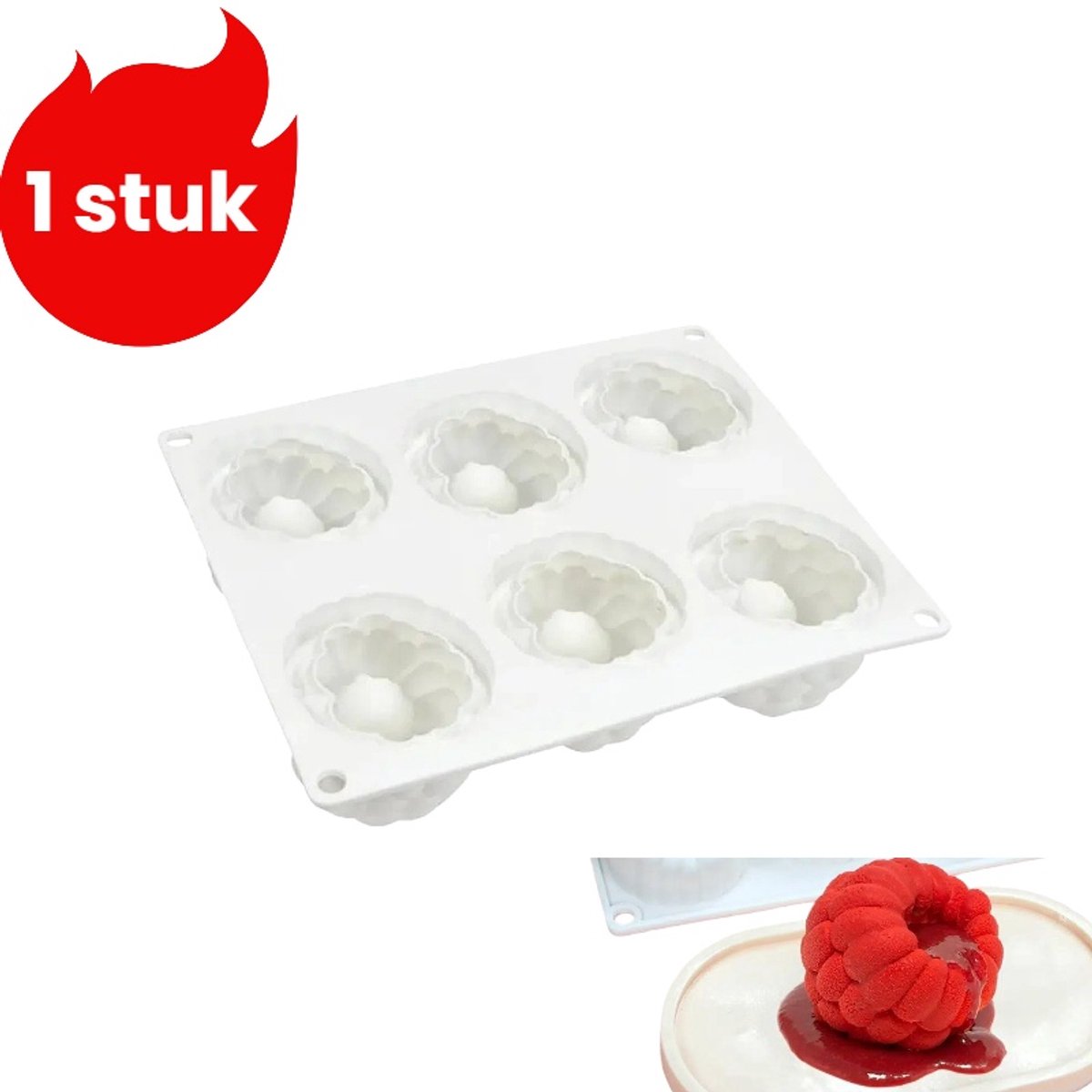 1 stuk - Mousse cakevorm - 3D frambozenmousse cakevorm - Zes frambozen - Wit