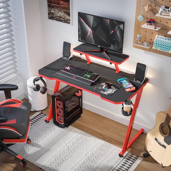 Ergonomische Gaming Desk met Koolstofvezel Tafelblad en Verstelbare Monitorplank — afbeelding 3