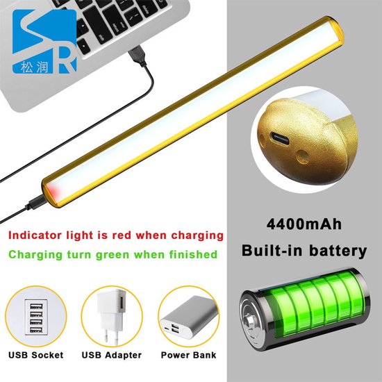 Draadloze schilderijlamp op batterijen, oplaadbare schilderijlamp met afstandsbediening, metalen kunstdisplaylamp, 3 standen, dimbare dartbordlamp met timer voor framegalerij, 300 lm, goud van Merkloos — afbeelding 4