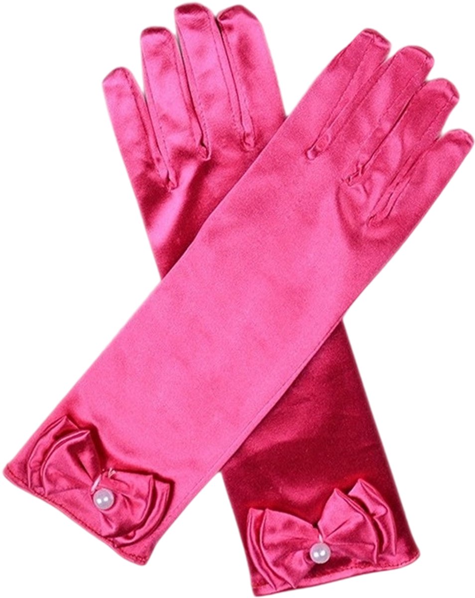 Kinderen Meisjes Bruiloft Handschoenen Strik Party Dress Korte Vinger Handschoenen (Roze L)