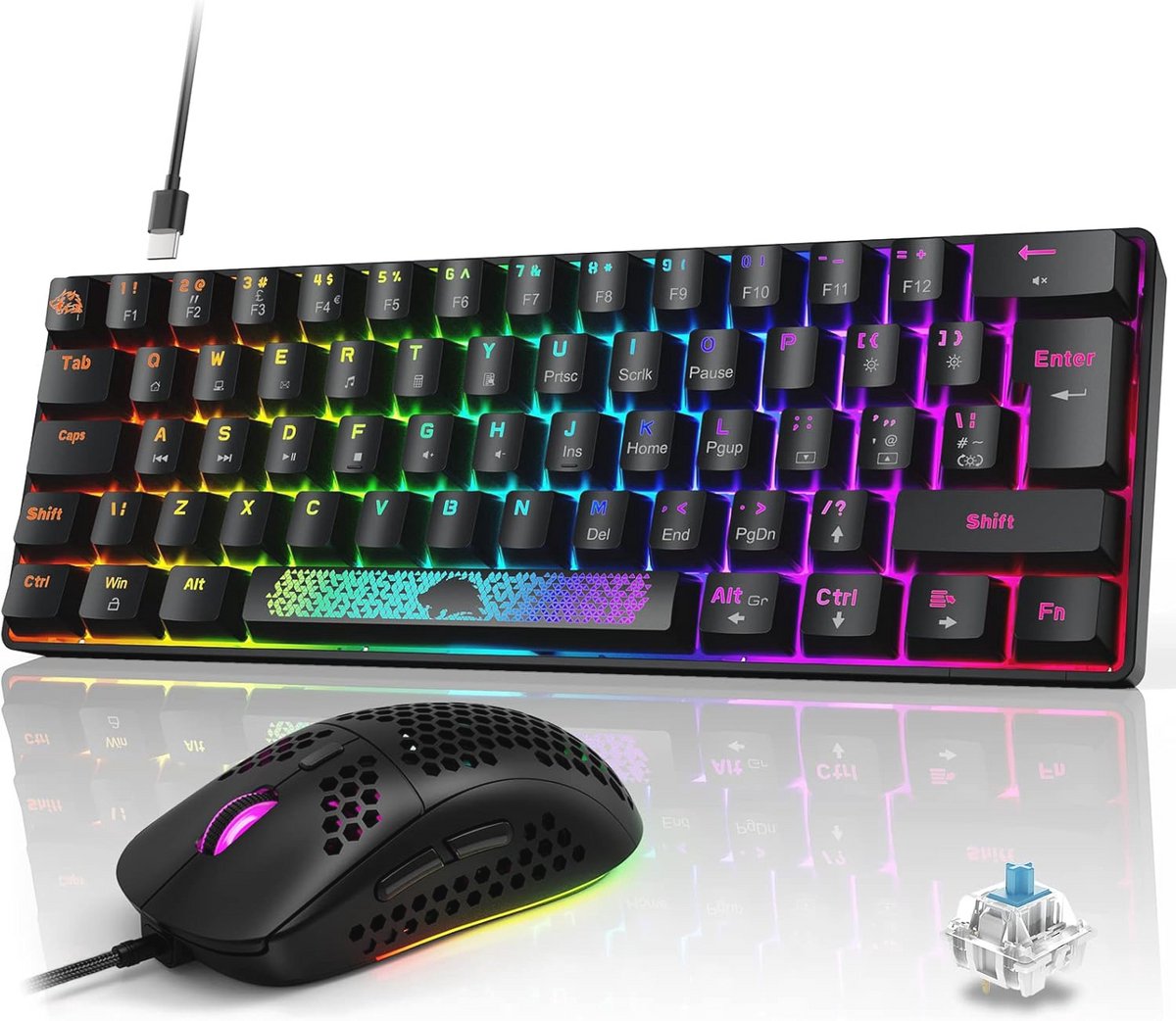 60% Mechanisch Gaming Toetsenbord met RGB Gaming Muis en Muismat