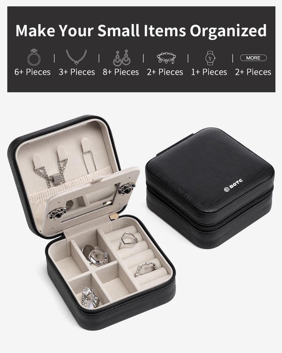 BOTC Sieradendoos - Sieraden Organiser met Spiegel - Cadeau voor Vrouwen en Meisjes - Zwart — cadeau in Sieraden - foto 3