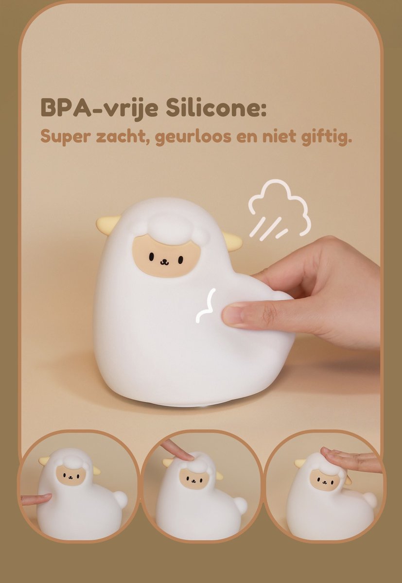 Heppie® Alpaca Lamp - Nachtlampje voor Kinderen & Baby - Siliconen - Lampje Slaapkamer - Knijplampje - Touch lamp - Kraamcadeau - Babyshower - Bang - Donker - Stressbal - Baby Cadeau - Melamine & BPA-vrij - Geboorte Cadeau - Lampje - Schaap - Lama – foto 6