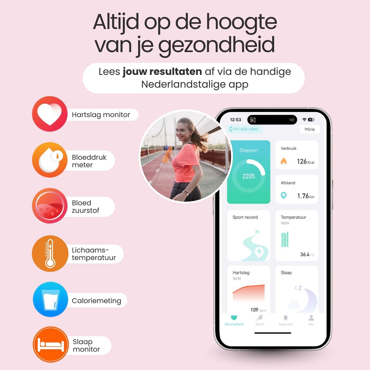 Siltcon® Vitéa Activity Tracker – Stappenteller Horloge - Hartslagmeter – Bloeddrukmeter - Slaapmonitor - Saturatiemeter – Sporthorloge – Smartwatch Dames, Heren & Kinderen - Geschikt voor iOS/Android - RVS - Elke pols - Incl. 2 Bandjes thumbnail 4