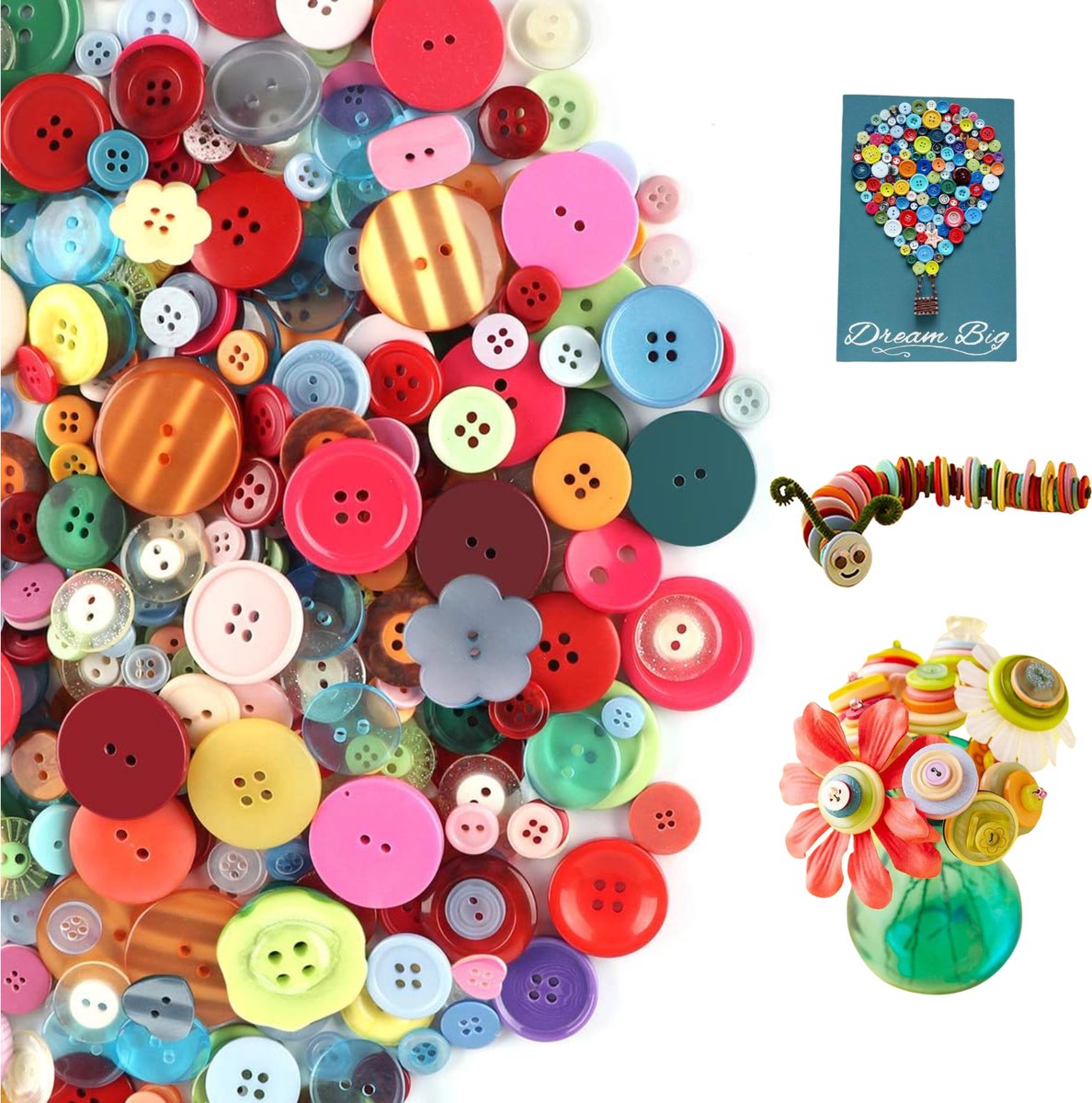Kleurrijke Knopen, 1200 Gemengde Kleuren Hars Ambachtelijke Knopen met 10pcs Gekleurde Draden voor Knutselen,Naaien,Handgemaakt Project,Kinderhandmatige Knoop Schilderen,2 en 4 Gaten(0.7-3cm)