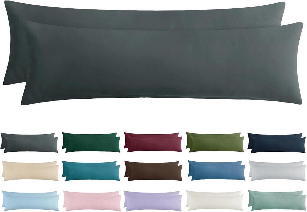 Famanu Kussensloop 40 x 145 cm, set van 2 zijslaapkussen, overtrek 40 x 145 cm, antraciet, met ritssluiting, van microvezel, zacht,...