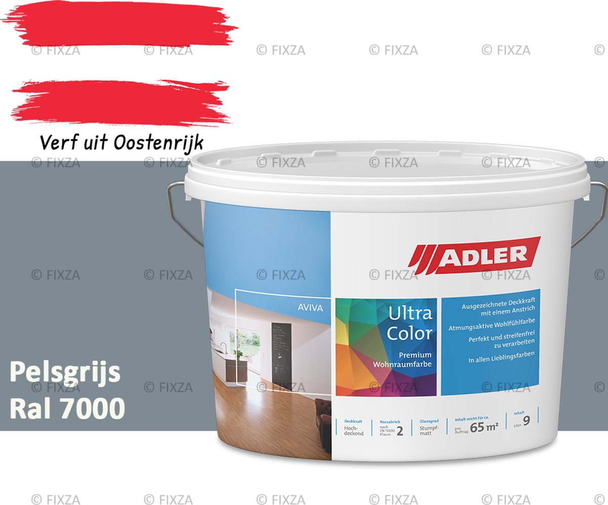 ADLER Aviva Ultra-Color SD Muurverf – Premium Matte Binnenmuurverf met Smart-Dry Technologie – Streeploos & Hoge Dekking – Pelsgrijs – 1 Liter