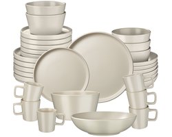 tectake® Serviesset Una - 30-delig - Aardewerk - 6 Persoons - Stijlvol en Duurzaam Servies - Bordenset met Grote en Kleine Borden, Kommen, Schaaltjes - Kopjes - Taupe