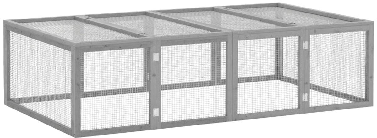 Merax Knaagdierenren - 181 x 100 x 48 cm - Houten Buitenren voor Cavia’s en Konijnen - Frettenren met Deur en Openklapbaar Dak - Grijs