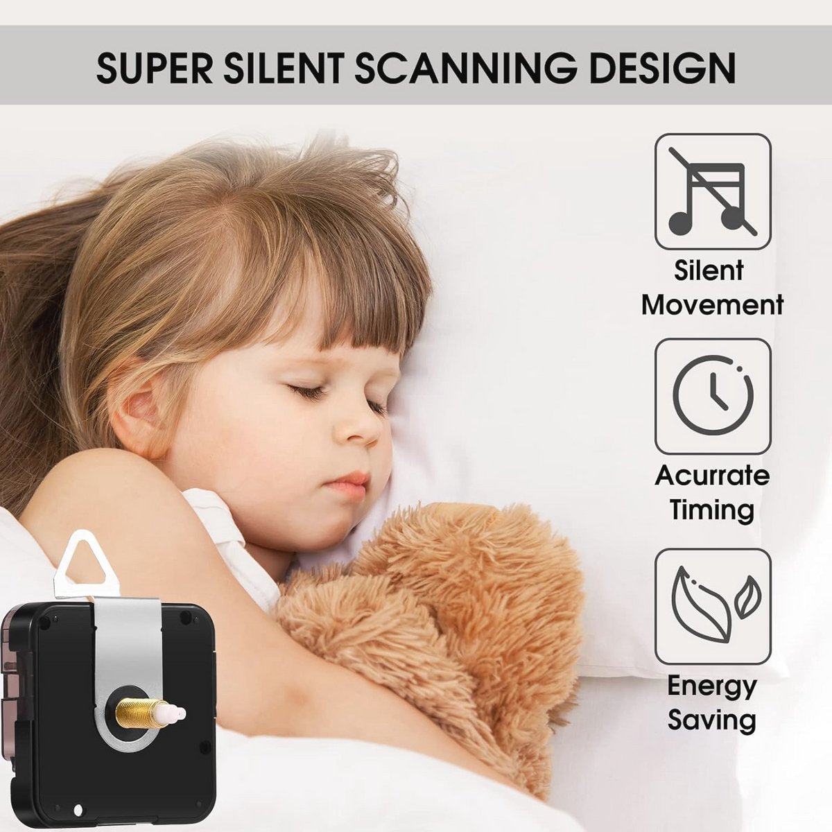 Geruisloos uurwerk voor wandklok - 12888, kwartsuurwerk 8-12,4-14,5-17-20-23,5 mm, zelfmontage, batterij aangedreven