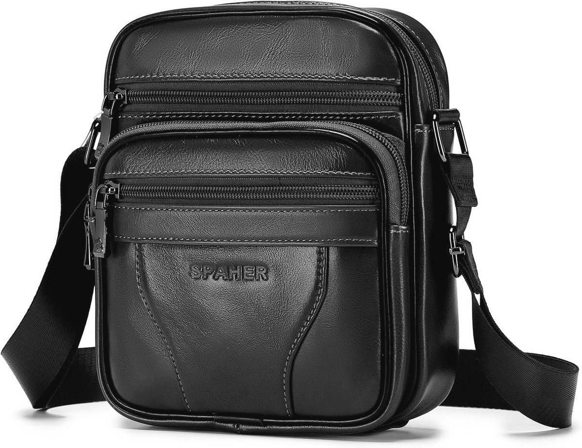 Grote Heren Leren Schoudertas - Business Sling Bag voor Tablet en Smartphone