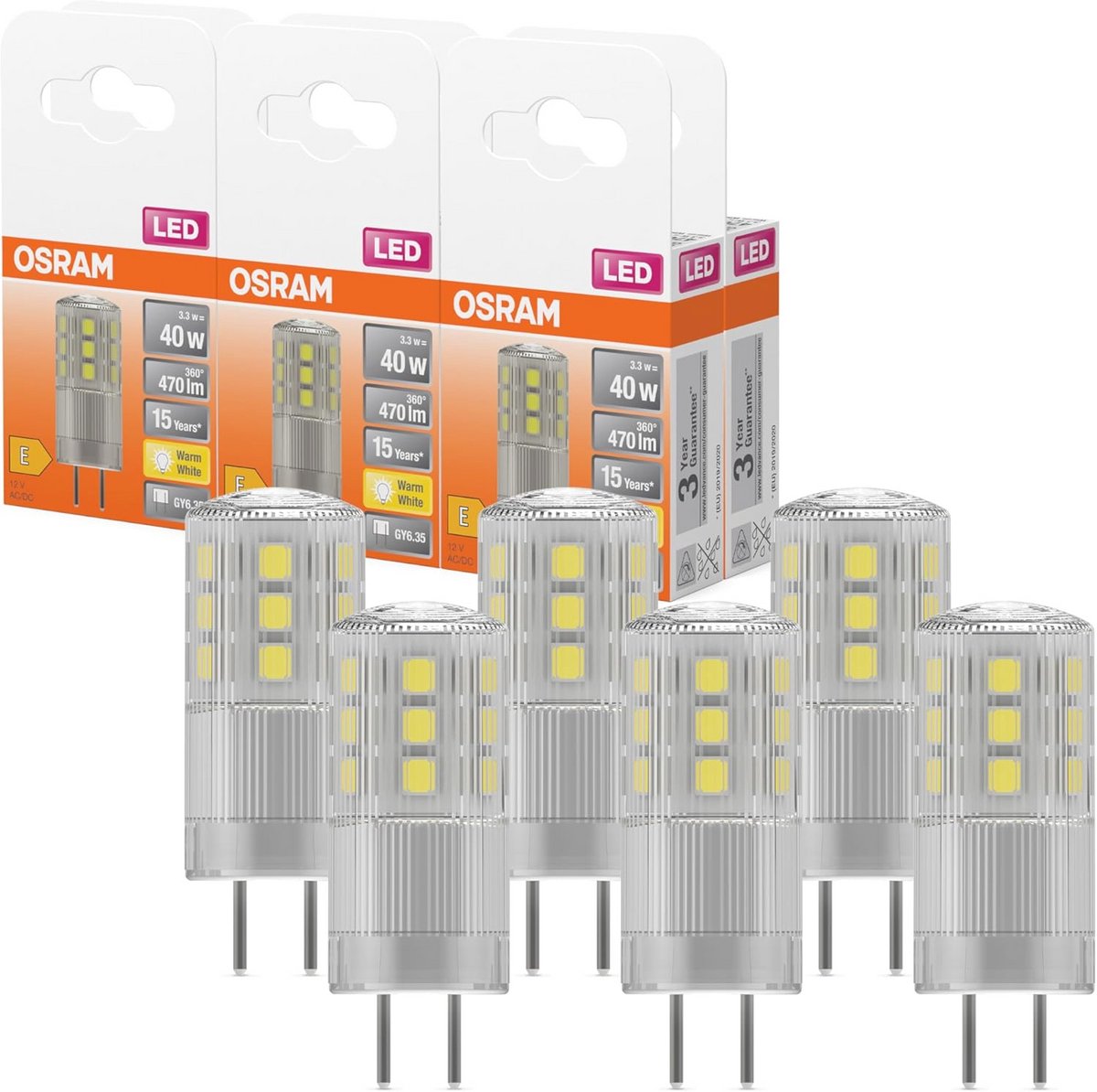 Warmwitte LED-lampen GY6.35, 4W (Vervanging voor 40W) - Pack van 6