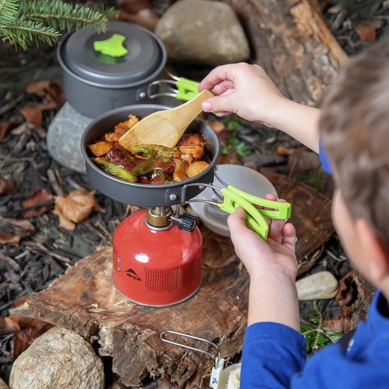 Camping kookset - camping kookgerei - pannenset camping - campingpot - kampeeruitrusting - essentiële accessoires - reizen - wandelen - outdoor koken - compact - draagbaar - lichtgewicht van Merkloos — afbeelding 4