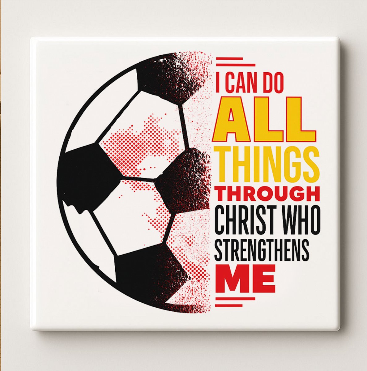 I Can Do All Things Through Christ Tegel – Inspirerende Voetbal Geloof Wanddecoratie – Ker