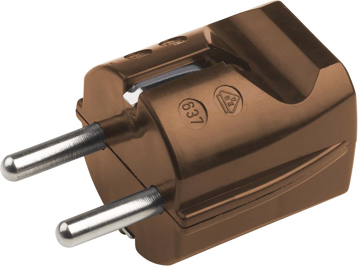 Veiligheidscontactstekker kunststof bruin 250 V 16 A IP20 rechte invoer met trekontlasting