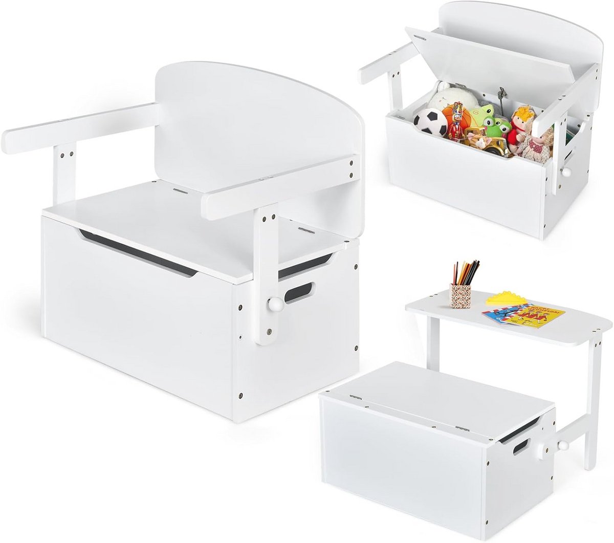 Kindertafel met Zitbank - 3-in-1 Kinderzitgroep met Opbergruimte en Speelgoedkist voor Kleuters