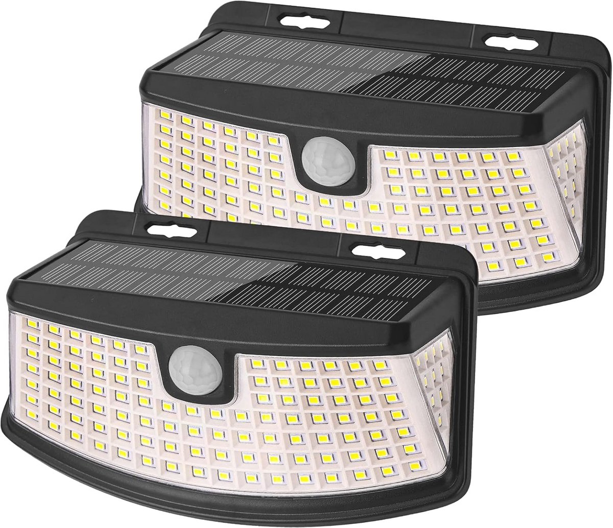 Zonnelampen voor Buiten met Bewegingsmelder - 120 LED, IP65 Waterdicht, 3 Verlichtingsmodi - 2 Stuks