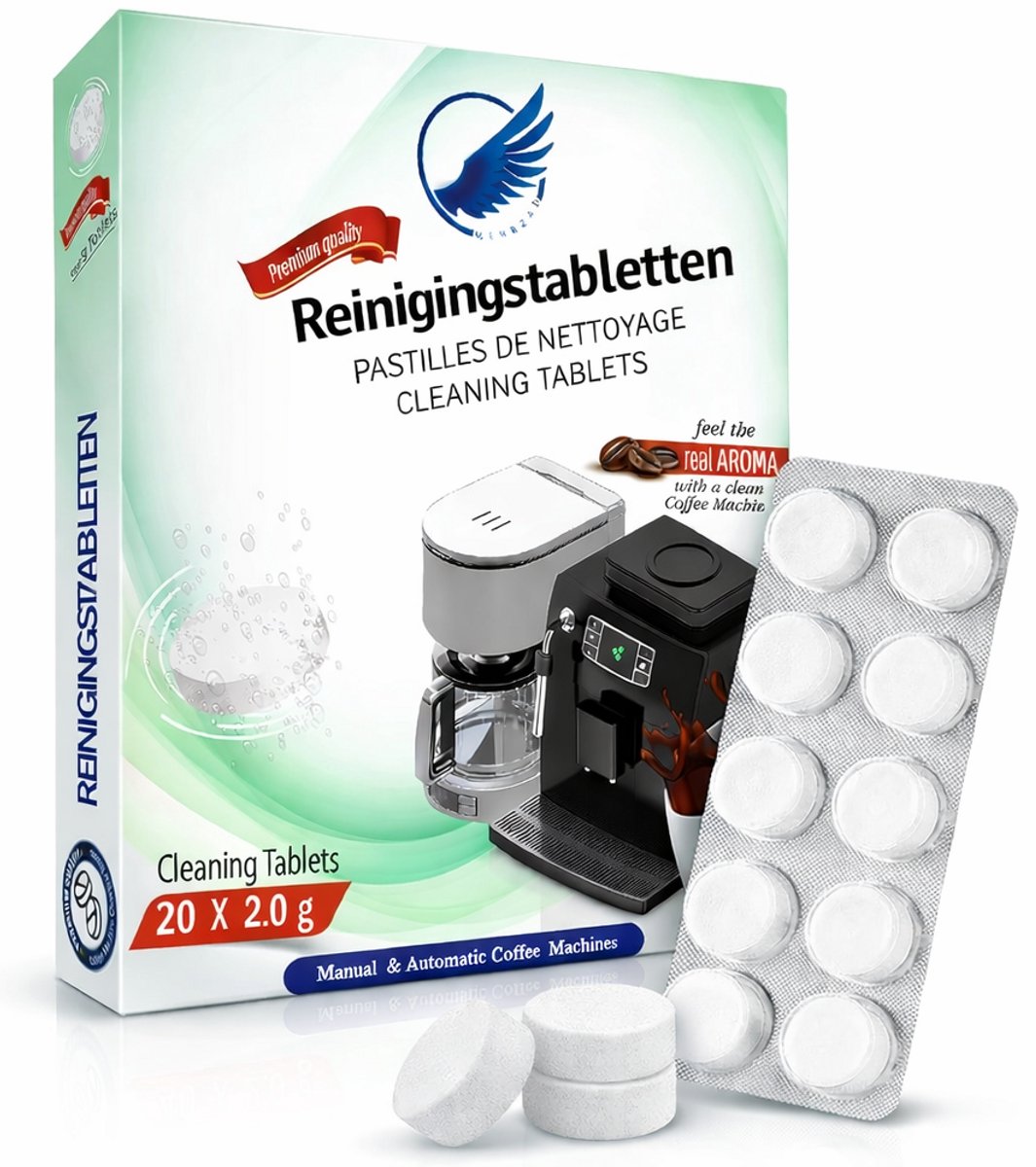 Reinigings tabletten Koffiemachine 20 Stuks – Fosfaatvrij – Universeel voor Jura, Siemens, Philips, De’Longhi — afbeelding 1