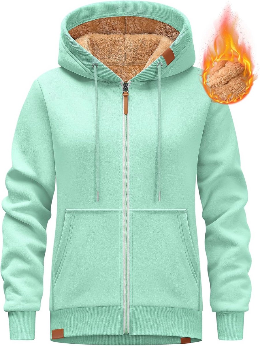 Fleece Gevoerde Dames Hoodie - Warme Sherpa Lange Mouwen met Rits en Zakken