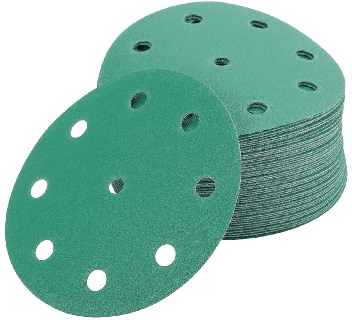 Allecta - Ronde Schuurschijven 5 Inch met 9 Gat - 150 Grit - Aluminium Oxide - Groen - 50 Stuks