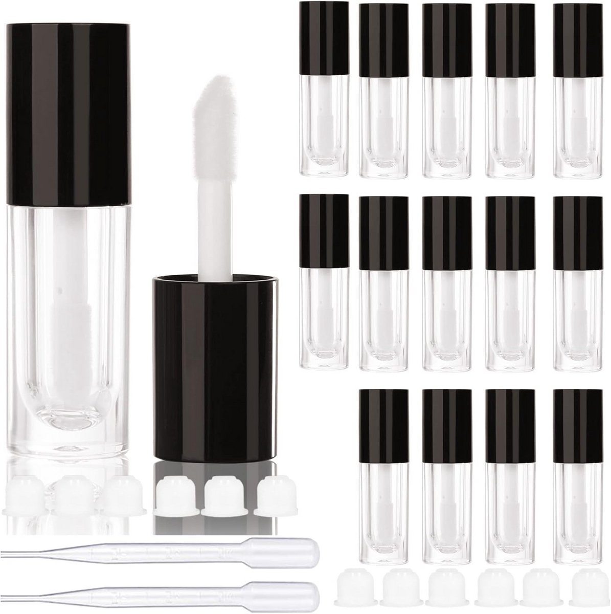 14 Stuks Lege 6ml Lipgloss Tubes voor DIY Cosmetica - Grote Borstels, Voorraad Dosing