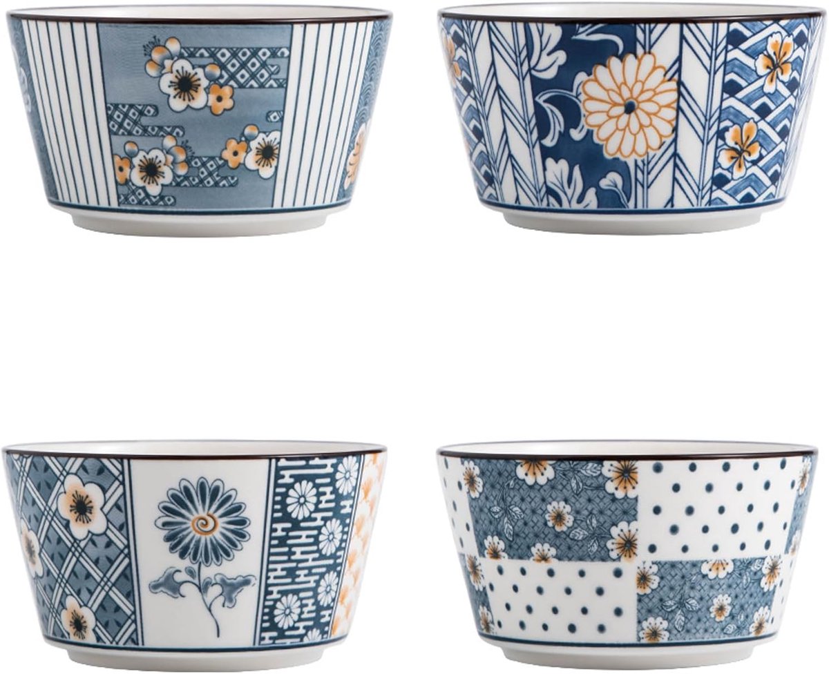 Ontbijtgranenkommen Set van 4, Keramische kommen, Porseleinen dessertkommen, Soepkommen, 12 cm Serveerkommen, Ontbijtkommen, Kleine kommen voor IJs, Rijst, Soep, Dessert, Microgolfoven