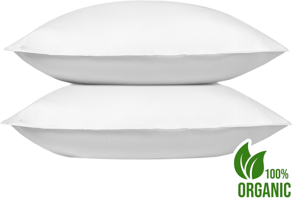 Wocha Kussenslopen Set (2 stuks) - 100% Biologisch Katoen Satijn (300TC) - 60x70 cm - Wit - Premium kwaliteit en duurzaam
