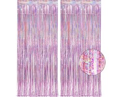 Tinsel Gordijn Roze Glitter - GREATRIL Meisjes Klatergoud Gordijnen Pastelfolie Fringe Party Decoratie Achtergrond voor Eenhoorn Zeemeermin Fee Prinses Verjaardag School Kind School Party